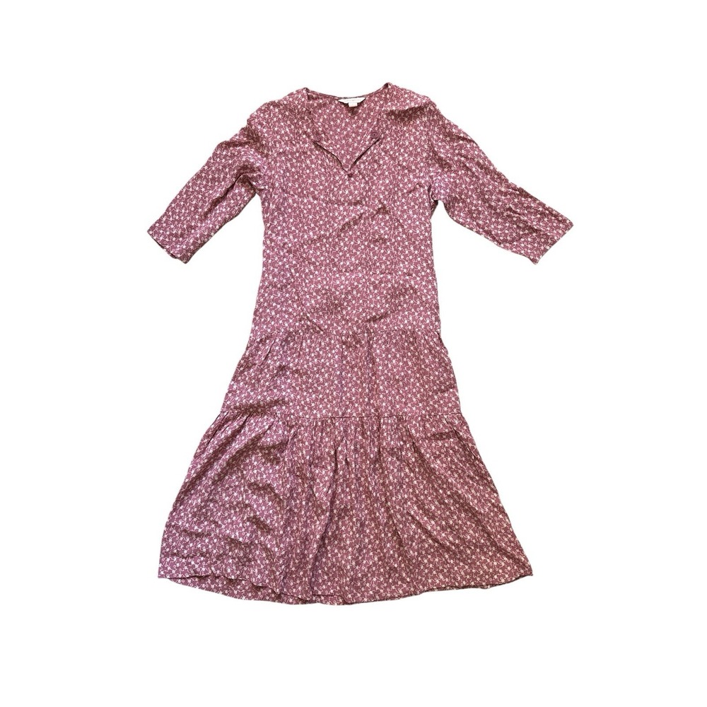 April Cornell Midi Dress Small Floral Dusty Pink Cottagecore Prairie Drop Waist